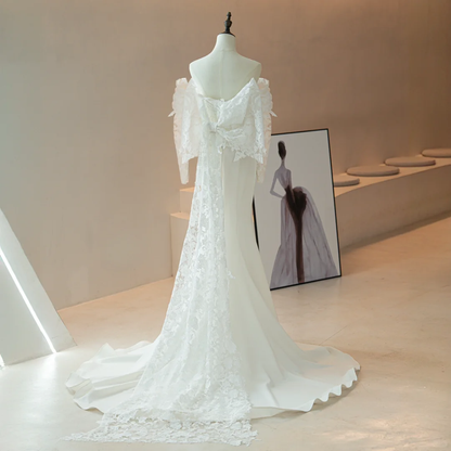 Modest Mermaid Off The Shoulder Fitted Corset Lace Long Sleeve Fit and Flare Wedding Dresses Bridal Gown Wedding Gowns RB1616