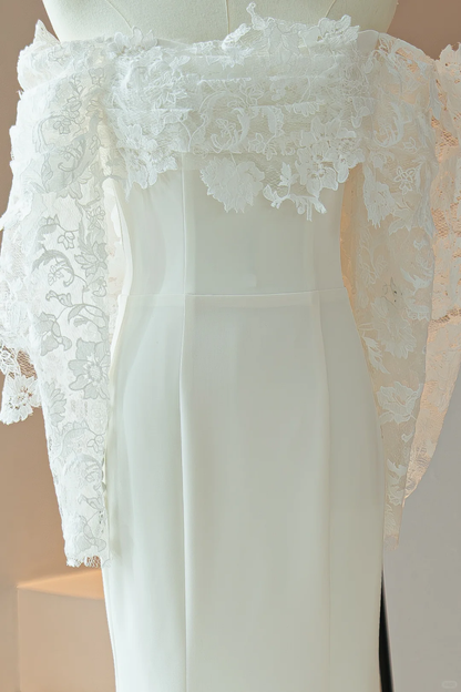 Modest Mermaid Off The Shoulder Fitted Corset Lace Long Sleeve Fit and Flare Wedding Dresses Bridal Gown Wedding Gowns RB1616
