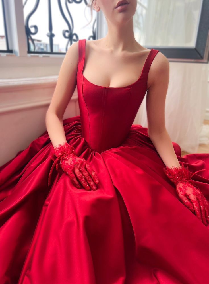 Timeless A Line Square Neck Red Satin Slit Long Prom Dresses For Teens Formal Dress Birthday Outfits Prom Gowns RB1618