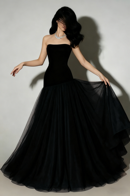 Vintage Mermaid Strapless Burgundy Tulle Long Prom Dresses For Teens Formal Dress 20th Birthday Outfits Prom Gown RB1628