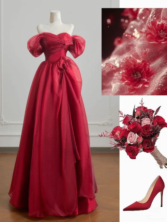 Elegant A line Off The Shoulder Burgundy Long Prom Dresses Impress 18th Birthday Outfits Prom Gown RB1640
