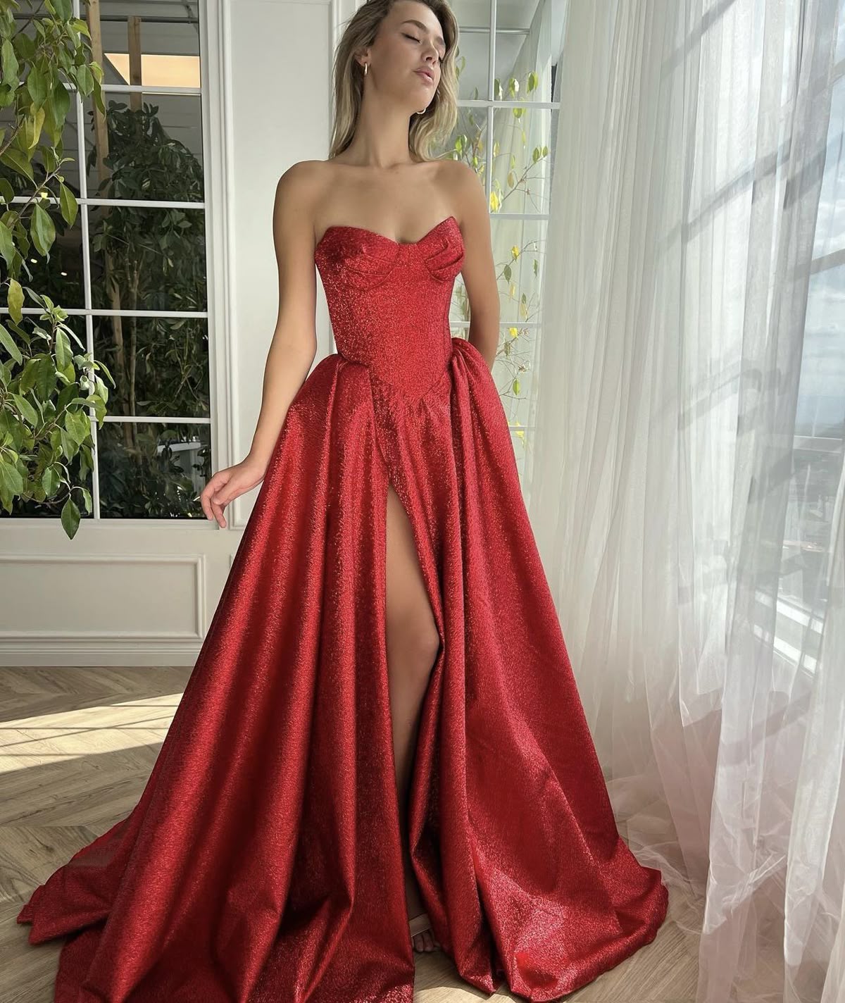 Elegant A line Sweetheart Red Sequin Split Long Prom Dresses Impress 1 – RubyFashionDress