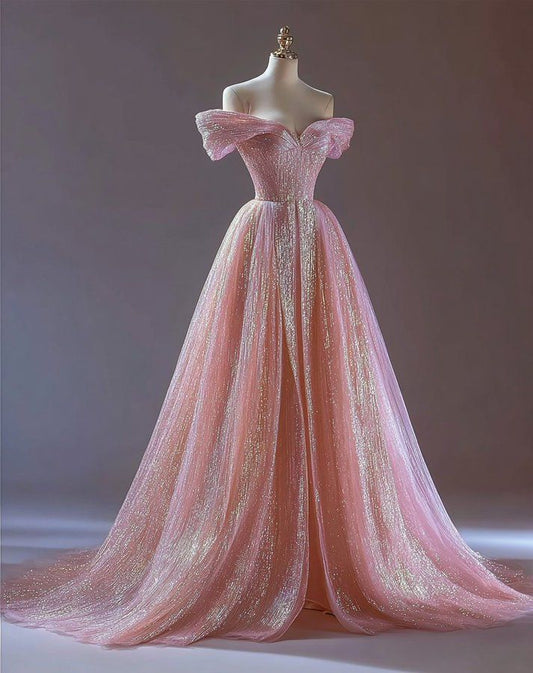 Elegant Ball Gown Off The Shoulder Sequin Pink Long Prom Dresses Impress 18th Birthday Outfits Prom Gown RB1653