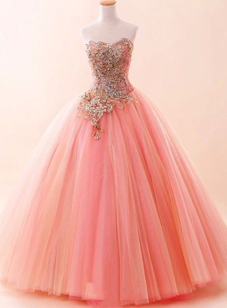 Luxury Quinceanera Dresses Ball Gown Strapless Pink Tulle Quince Gowns Vestidos De 15 Anos Formal Long Sweet 16 Dress RB1654