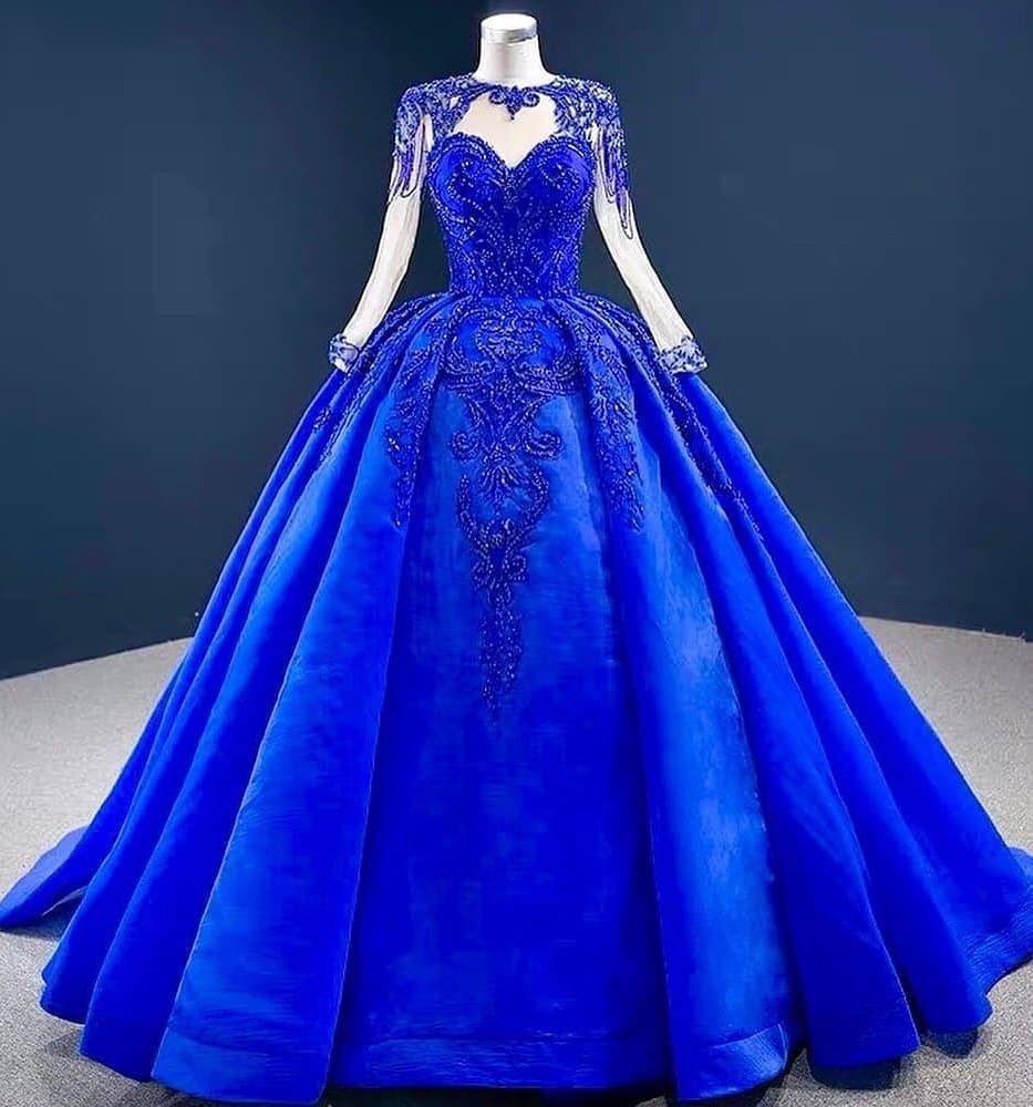 Modest Quinceanera Dresses Ball Gown Scoop Royal Blue Tulle Quince Gowns Vestidos De 15 Anos Formal Long Sweet 16 Dress RB1662