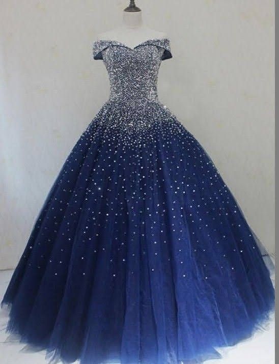Princess Quinceanera Dresses Ball Gown Navy Blue Tulle Quince Outfits Vestidos De 15 Anos Formal Long Sweet 16 Dress RB1664