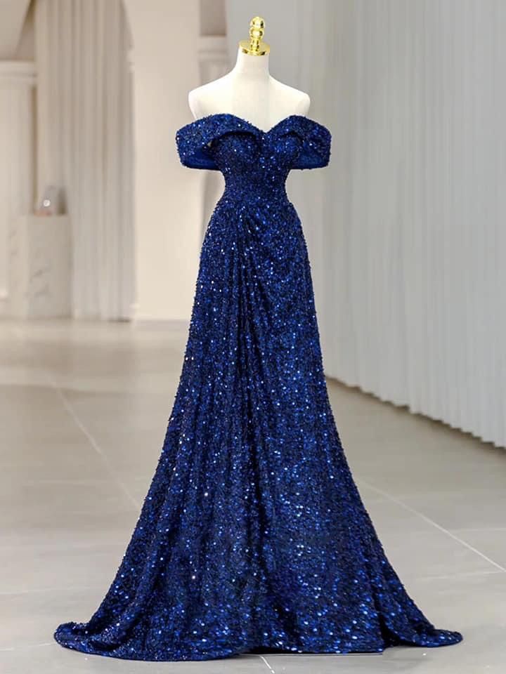 Charming Mermaid Off The Shoulder Royal Blue Sequin Prom Dresses Long Party Dress 21st Birthday Outfits Graduation Dress RB1665
