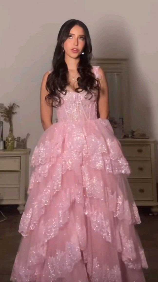 Cute Ball Gown Sweetheart Pink Lace Long Prom Dresses Impress 20th Birthday Outfits Prom Gown RB1670