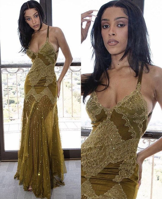 Princess Mermaid Halter Olive Green Lace Backless Long Prom Dresses Impress 20th Birthday Outfits Prom Gown RB1679