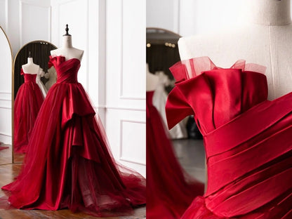 Princess Ball Gown Strapless Red Long Prom Dresses Impress 16 Birthday Outfits Prom Gown RB1690