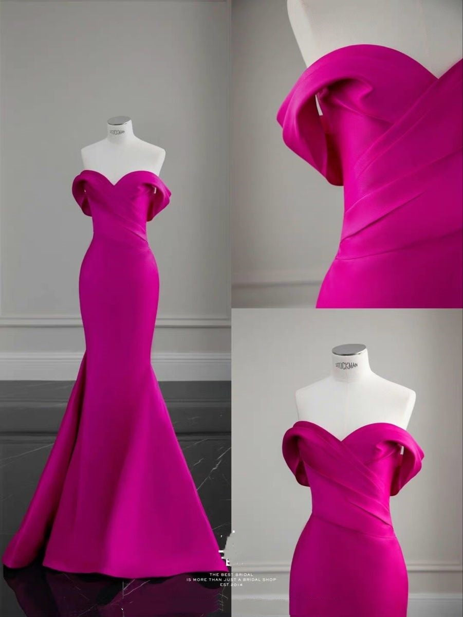 Modest Mermaid Off The Shoulder Hot Pink Prom Dresses Long Party Dress 21st Birthday Outfits Graduation Dress RB1692