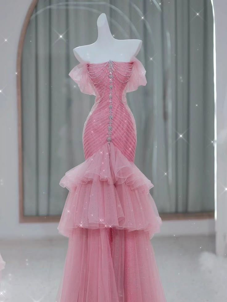 Modest Mermaid Off The Shoulder Pink Tulle Prom Dresses Long Party Dress 18th Birthday Outfits Graduation Dress RB1711