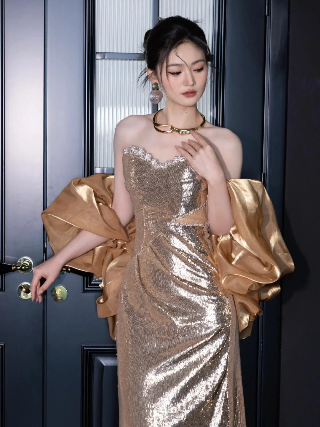 Shinning Mermaid Sweetheart Sequin Gold Prom Dresses Formal Dress 18th Birthday Outfits Prom Gown RB1779