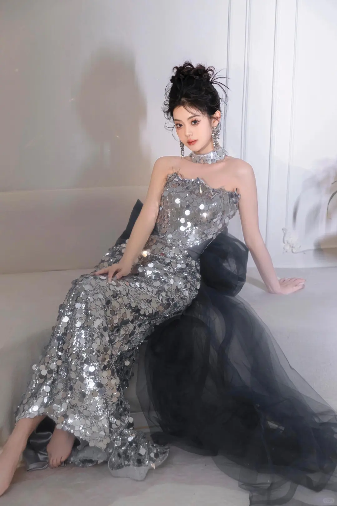 Shinning Mermaid Strapless Sequin Silver Prom Dresses Formal Dress 18th Birthday Outfits Prom Gown RB1780