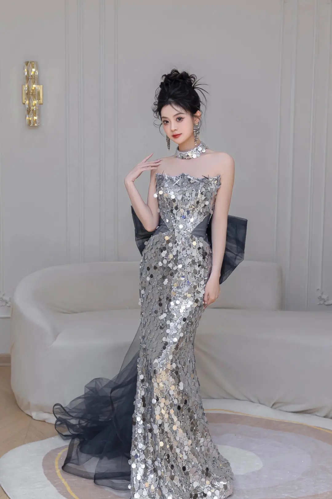 Shinning Mermaid Strapless Sequin Silver Prom Dresses Formal Dress 18th Birthday Outfits Prom Gown RB1780