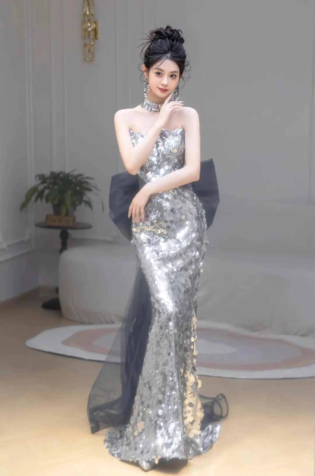 Shinning Mermaid Strapless Sequin Silver Prom Dresses Formal Dress 18th Birthday Outfits Prom Gown RB1780