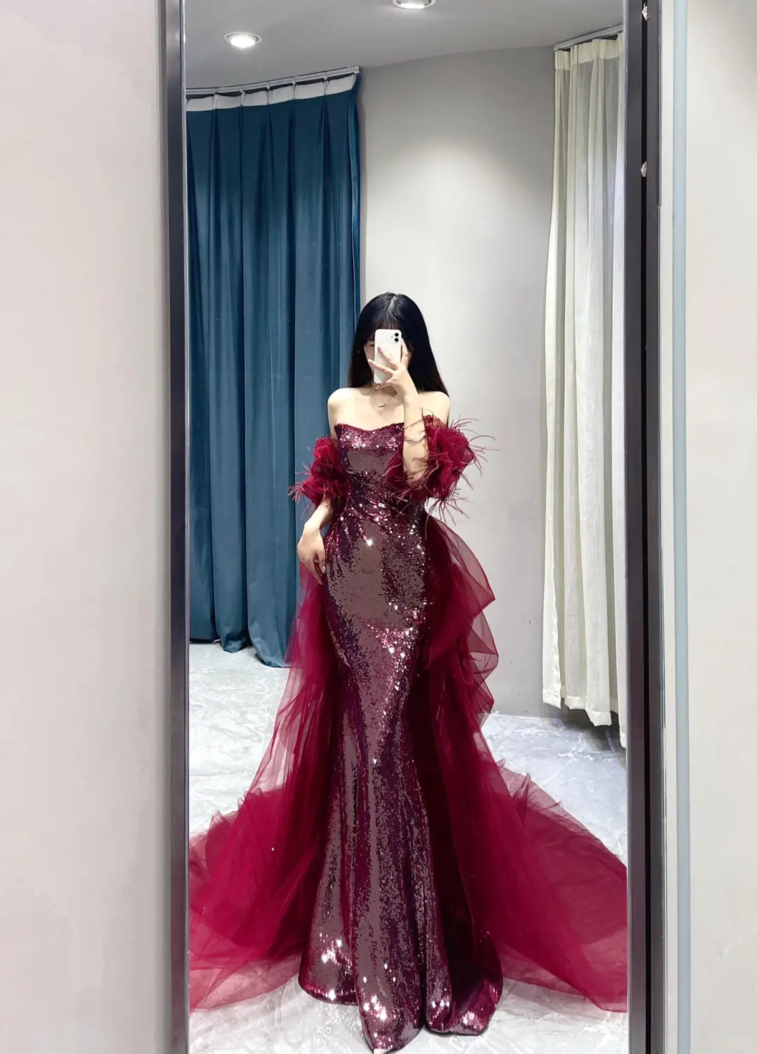 Shinning Mermaid Strapless Sequin Burgundy Slit Prom Dresses Formal Dress 18th Birthday Outfits Prom Gown RB1781