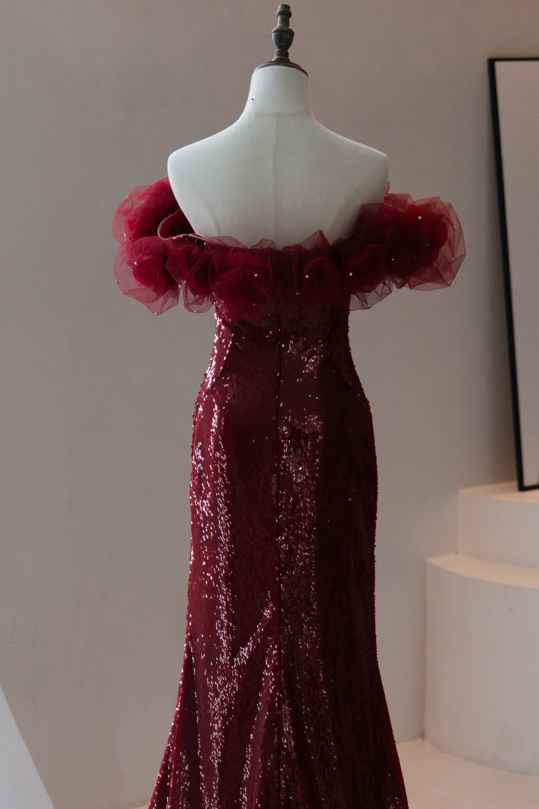 Classy Mermaid Off The Shoulder Burgundy Sequin Prom Dresses Formal Dress 18th Birthday Outfits Prom Gown RB1784