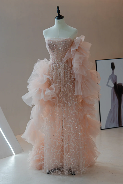Shinning A line Strapless Sequin Pink Beaded Prom Dresses Formal Dress 18th Birthday Outfits Prom Gown RB1794