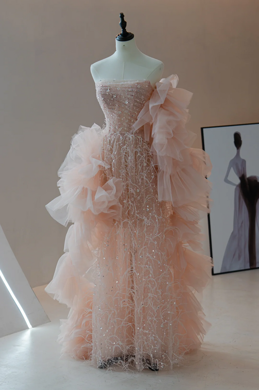 Shinning A line Strapless Sequin Pink Beaded Prom Dresses Formal Dress 18th Birthday Outfits Prom Gown RB1794