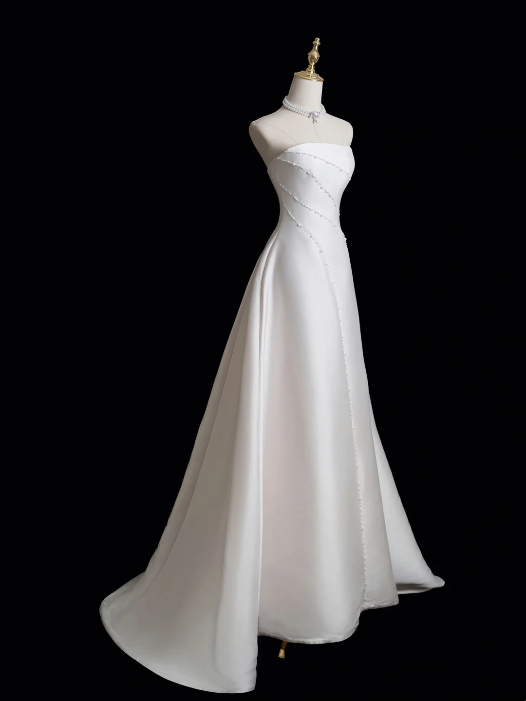 Vintage Ball Gown Strapless Sleeveless Satin Fitted Long Wedding Dress Bride Gown Wedding Dresses RB1846