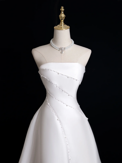 Vintage Ball Gown Strapless Sleeveless Satin Fitted Long Wedding Dress Bride Gown Wedding Dresses RB1846