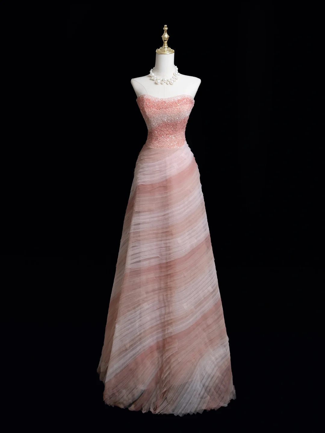 Timeless Ball Gown Strapless Pink Tulle Beaded Long Prom Dresses For Teens Formal Dress Birthday Outfits Prom Gown RB1849