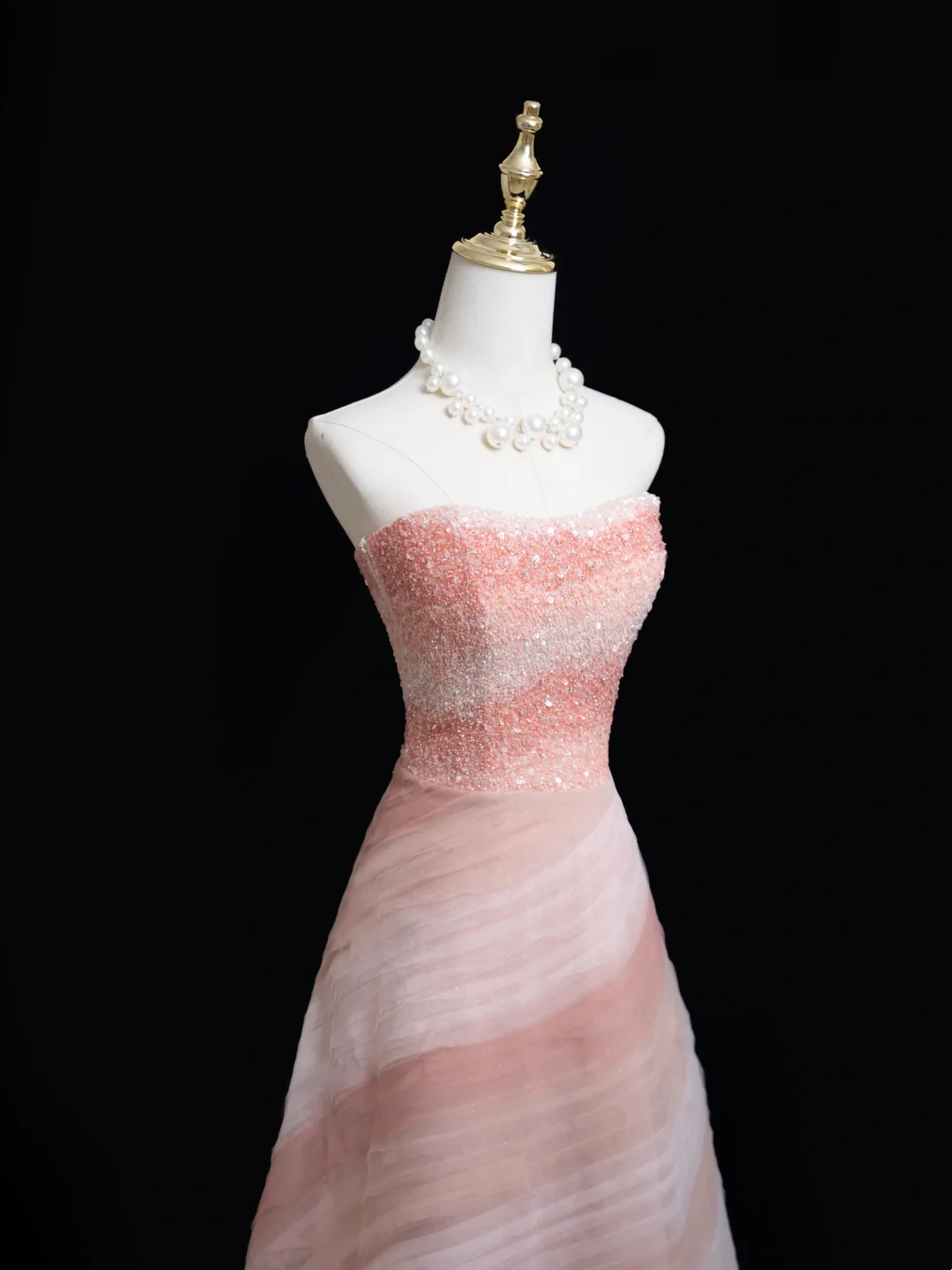 Timeless Ball Gown Strapless Pink Tulle Beaded Long Prom Dresses For Teens Formal Dress Birthday Outfits Prom Gown RB1849