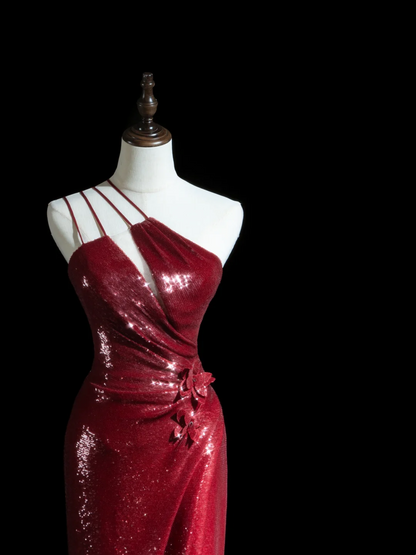 Sparkle Mermaid One Shoulder Burgundy Sequin Long Prom Dresses Impress 18th Birthday Outfits Prom Gown RB1850