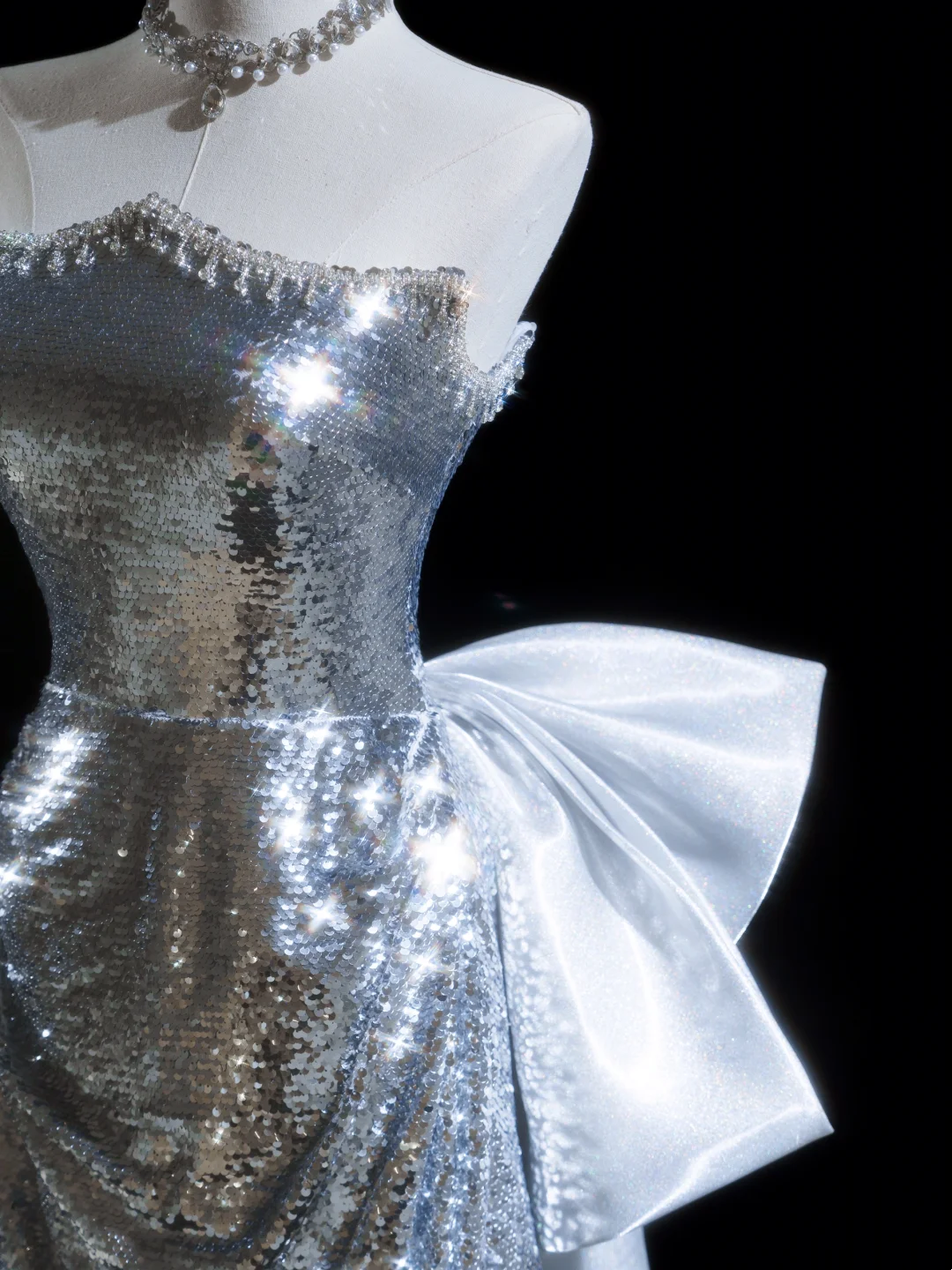 Glitter Mermaid Strapless Sequin Silver Long Prom Dresses For Teens Formal Dress Birthday Outfits Prom Gown RB1851