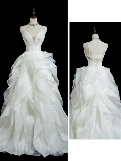 Vintage Ball Gown Spaghetti Strap Sleeveless White Fitted Long Wedding Dress Bride Gown Wedding Dresses RB1852