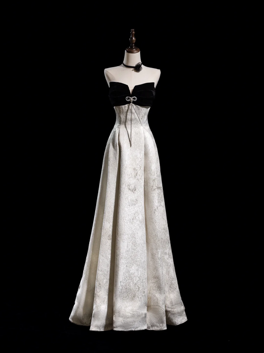 Retro A line Strapless Satin Long Prom Dresses Impress 18th Birthday Outfits Prom Gown RB1853