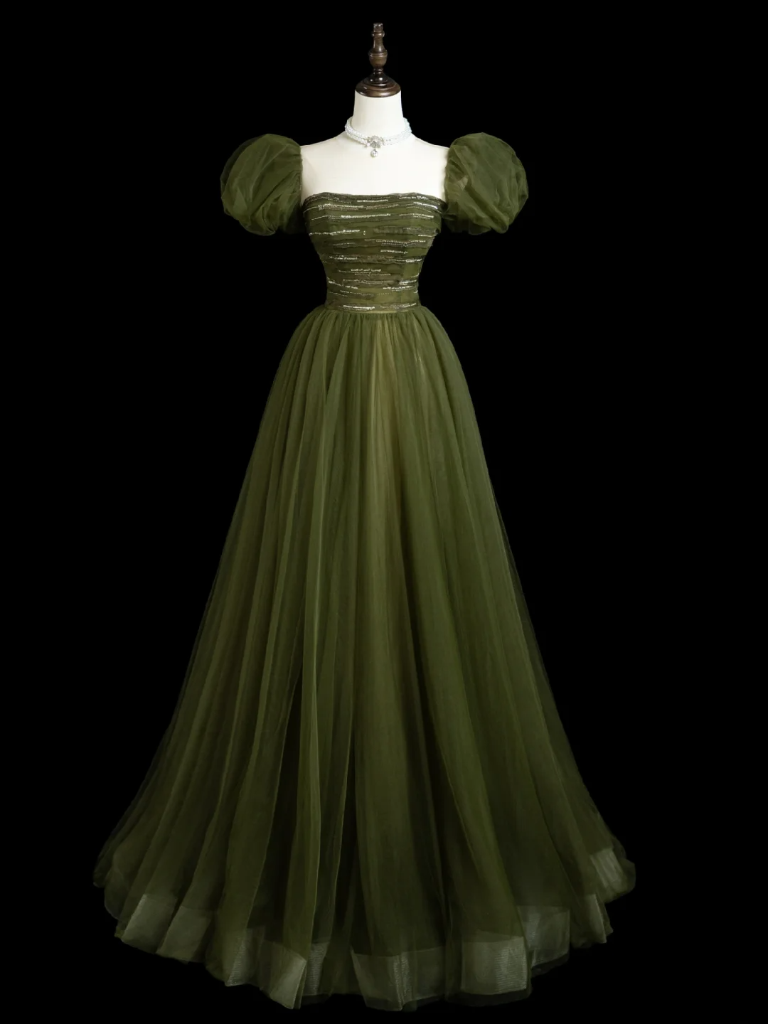 Retro A line Strapless Tulle Olive Green Tulle Long Prom Dresses Impress 18th Birthday Outfits Prom Gown RB1854