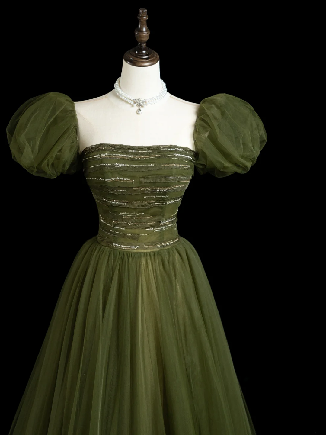 Retro A line Strapless Tulle Olive Green Tulle Long Prom Dresses Impress 18th Birthday Outfits Prom Gown RB1854