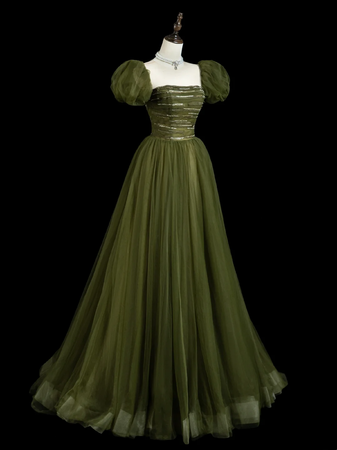Retro A line Strapless Tulle Olive Green Tulle Long Prom Dresses Impress 18th Birthday Outfits Prom Gown RB1854
