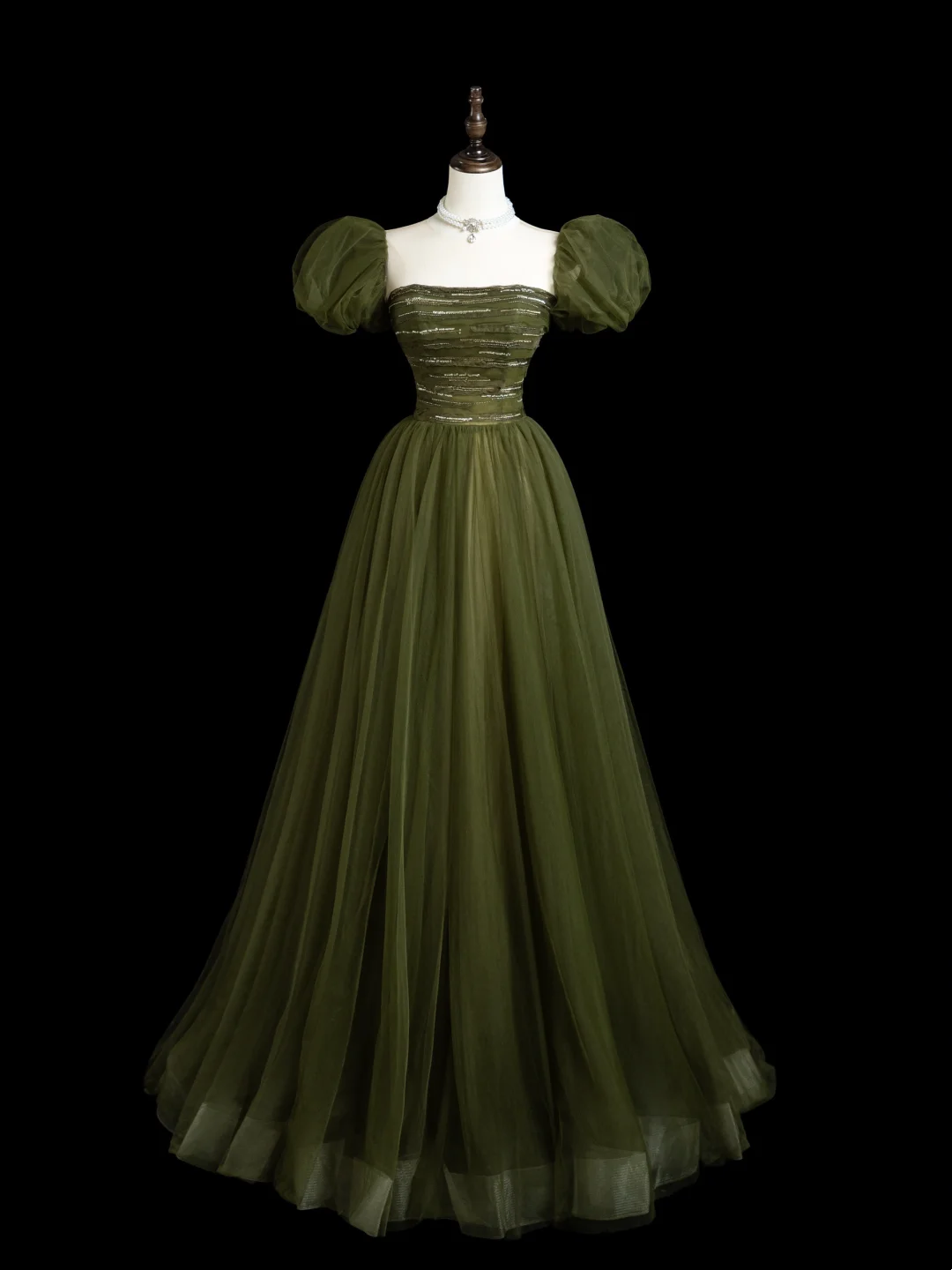 Retro A line Strapless Tulle Olive Green Tulle Long Prom Dresses Impress 18th Birthday Outfits Prom Gown RB1854