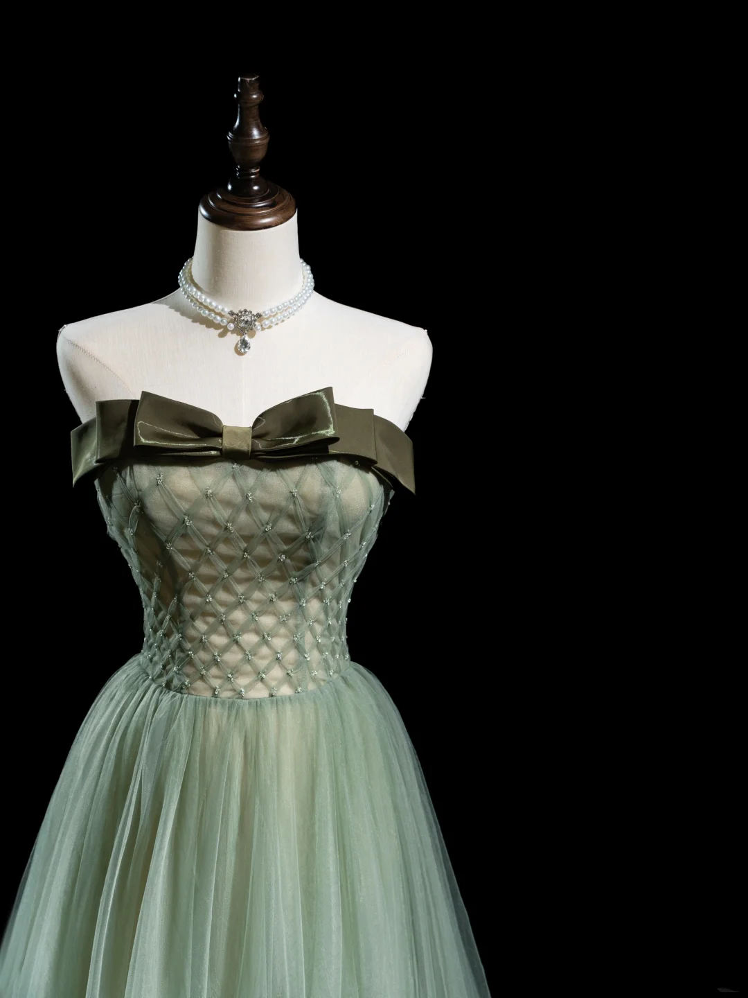Retro A line Strapless Tulle Light Green Long Prom Dresses Impress 18th Birthday Outfits Prom Gown RB1855