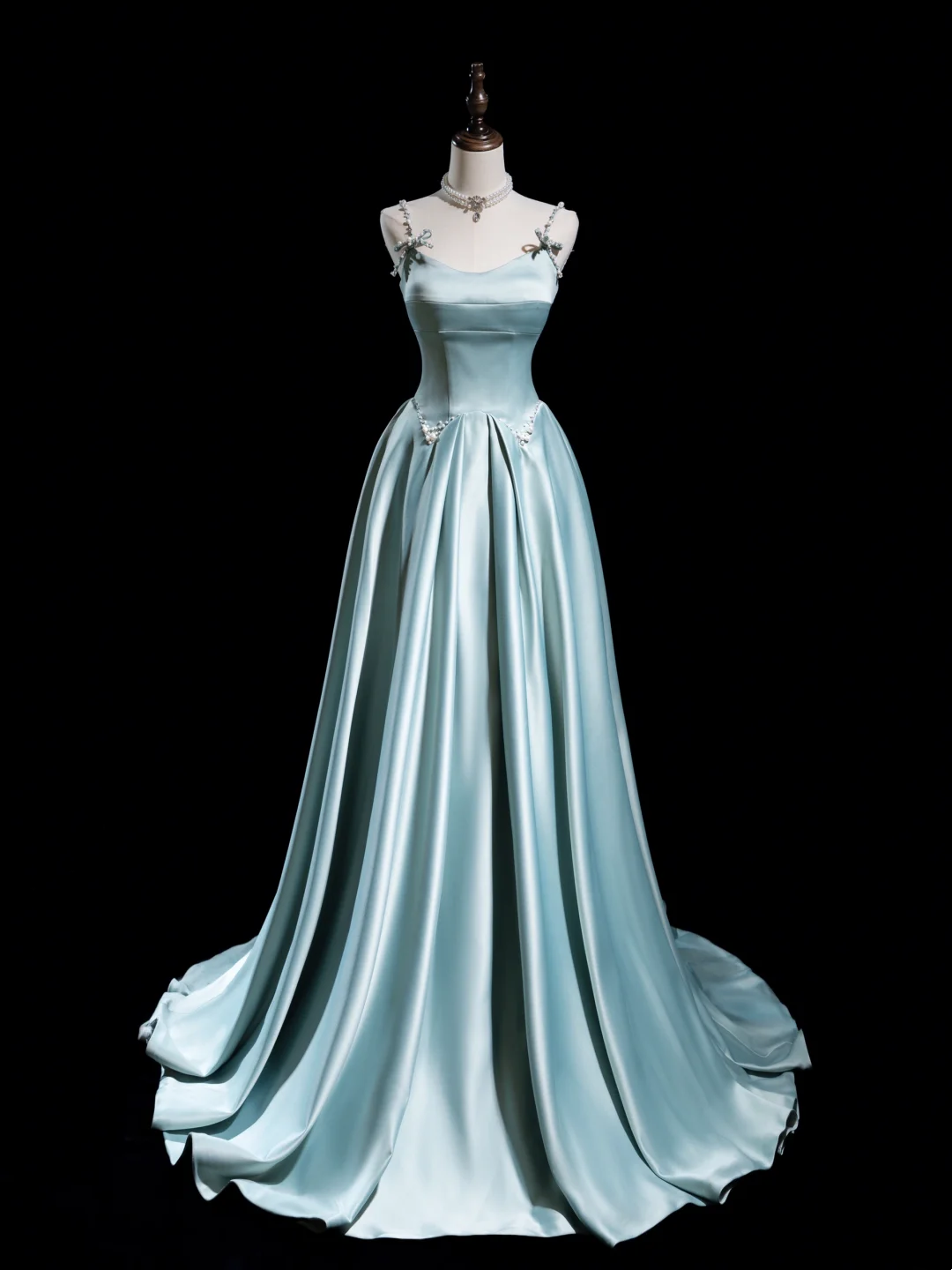 Retro A line Spaghetti Strap Light Sky Blue Satin Long Prom Dresses Impress 18th Birthday Outfits Prom Gown RB1856