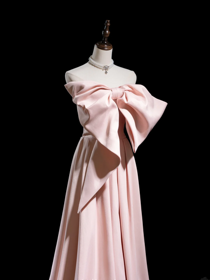 Retro A Line Strapless Pink Satin Long Prom Dresses Impress 18th Birthday Outfits Prom Gown RB1863