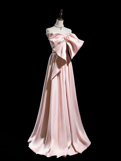 Retro A Line Strapless Pink Satin Long Prom Dresses Impress 18th Birthday Outfits Prom Gown RB1863