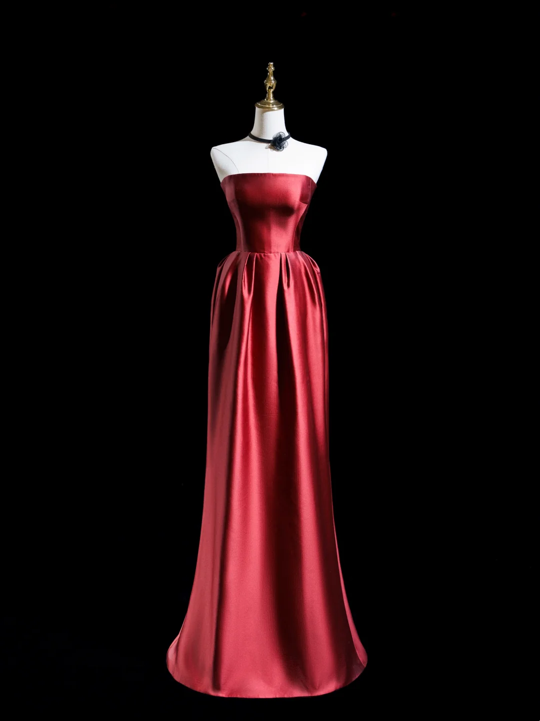 Retro A Line Strapless Burgundy Satin Long Prom Dresses Impress 18th Birthday Outfits Prom Gown RB1864