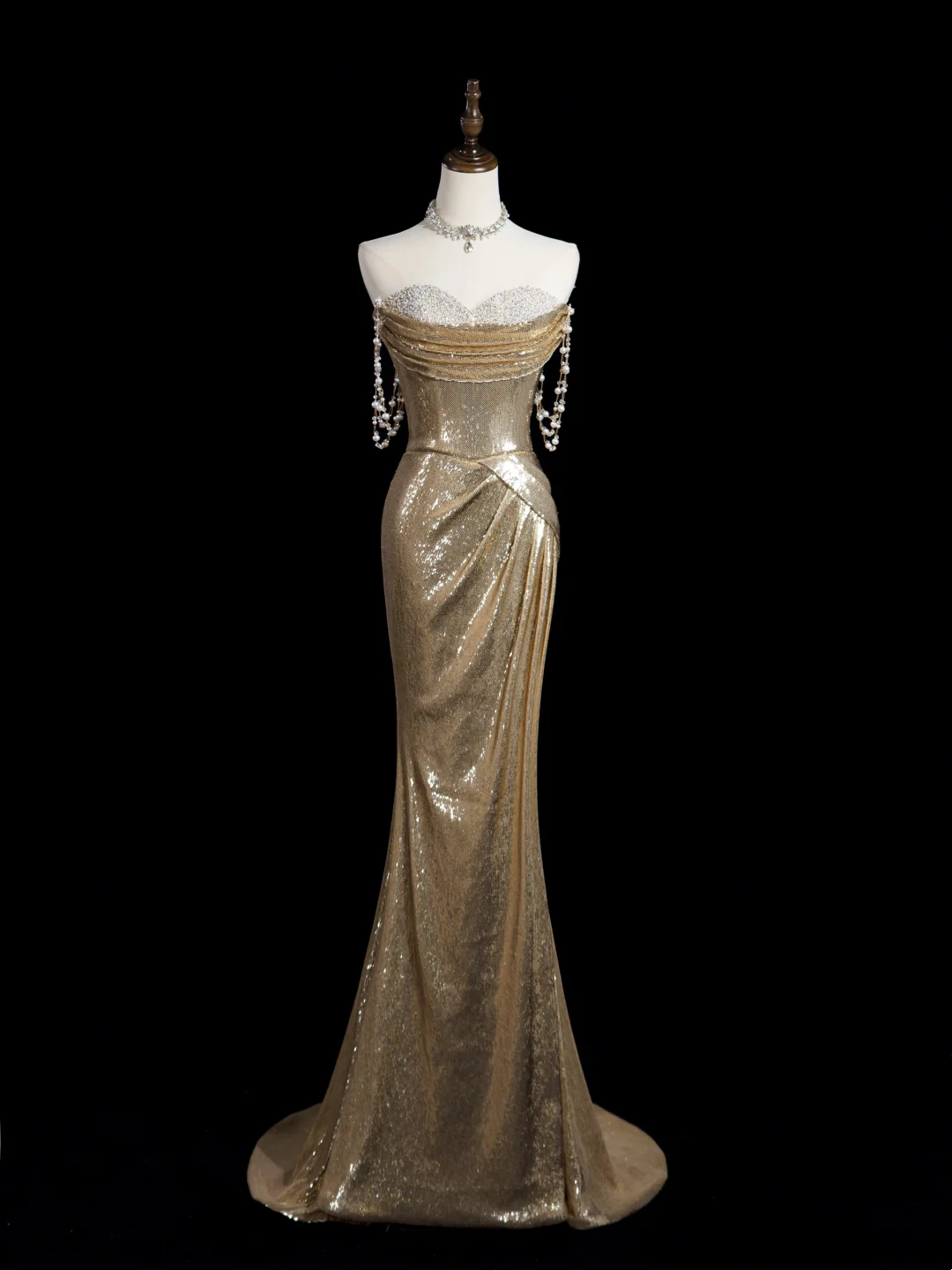 Sparkle Mermaid Sweetheart Gold Sequin Long Prom Dresses Impress 18th Birthday Outfits Prom Gown RB1866