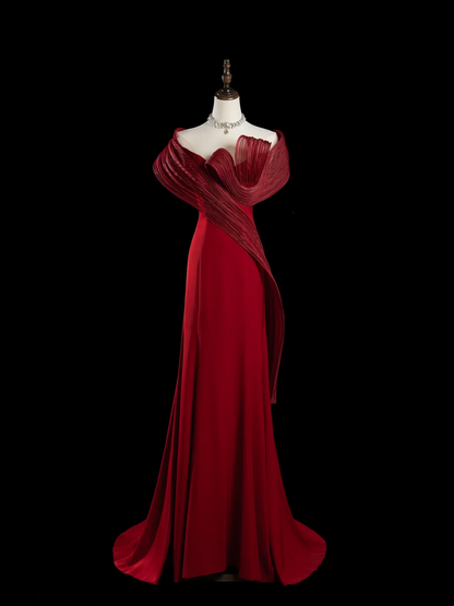 Retro Mermaid Off The Shoulder Burgundy Satin Long Prom Dresses Impress 18th Birthday Outfits Prom Gown RB1868