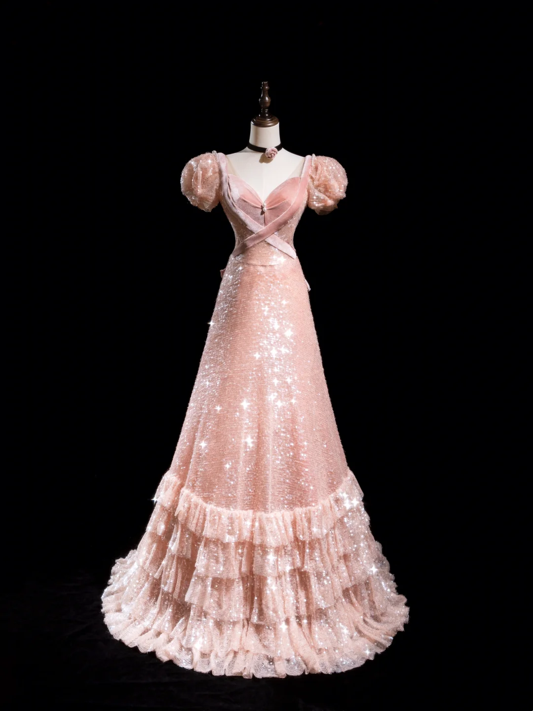 Retro A Line Sweetheart Blush Pink Velvet Sequin Long Prom Dresses Impress 18th Birthday Outfits Prom Gown RB1870