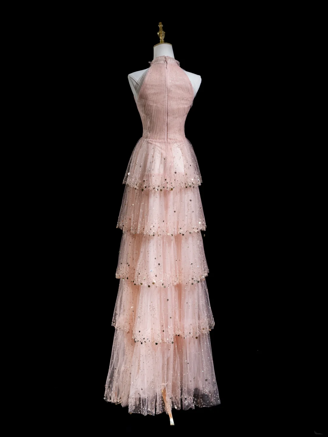 Retro A Line High Neck Blush Pink Sequin Long Prom Dresses Impress 20th Birthday Outfits Prom Gown RB1872