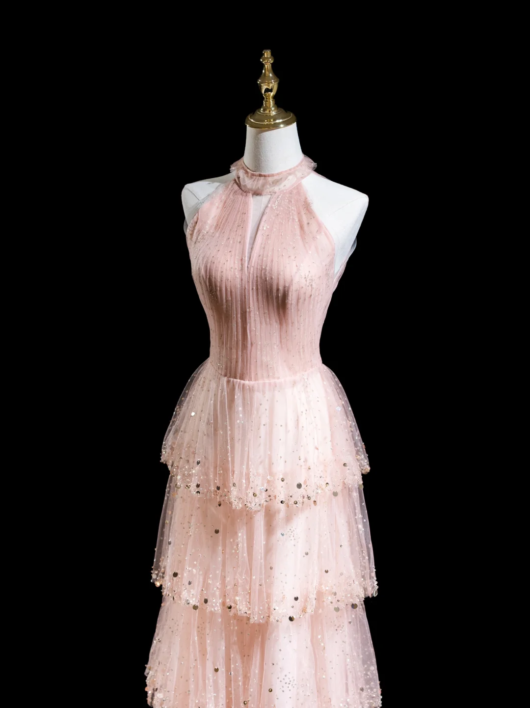 Retro A Line High Neck Blush Pink Sequin Long Prom Dresses Impress 20th Birthday Outfits Prom Gown RB1872