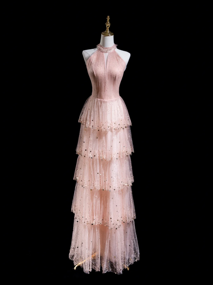 Retro A Line High Neck Blush Pink Sequin Long Prom Dresses Impress 20th Birthday Outfits Prom Gown RB1872