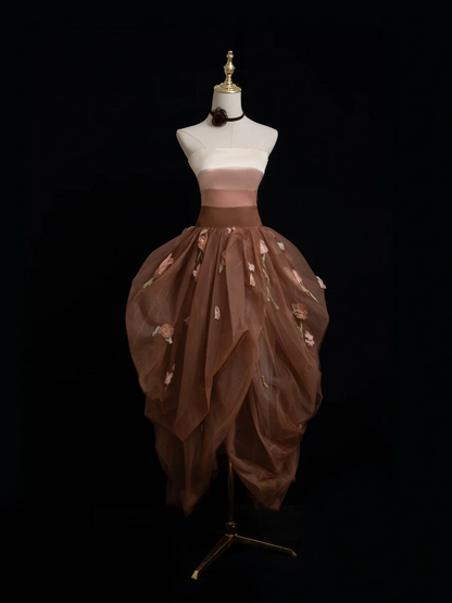 Retro Ball Gown Strapless Brown Tulle Prom Dresses Impress 18th Birthday Outfits Prom Gown RB1878
