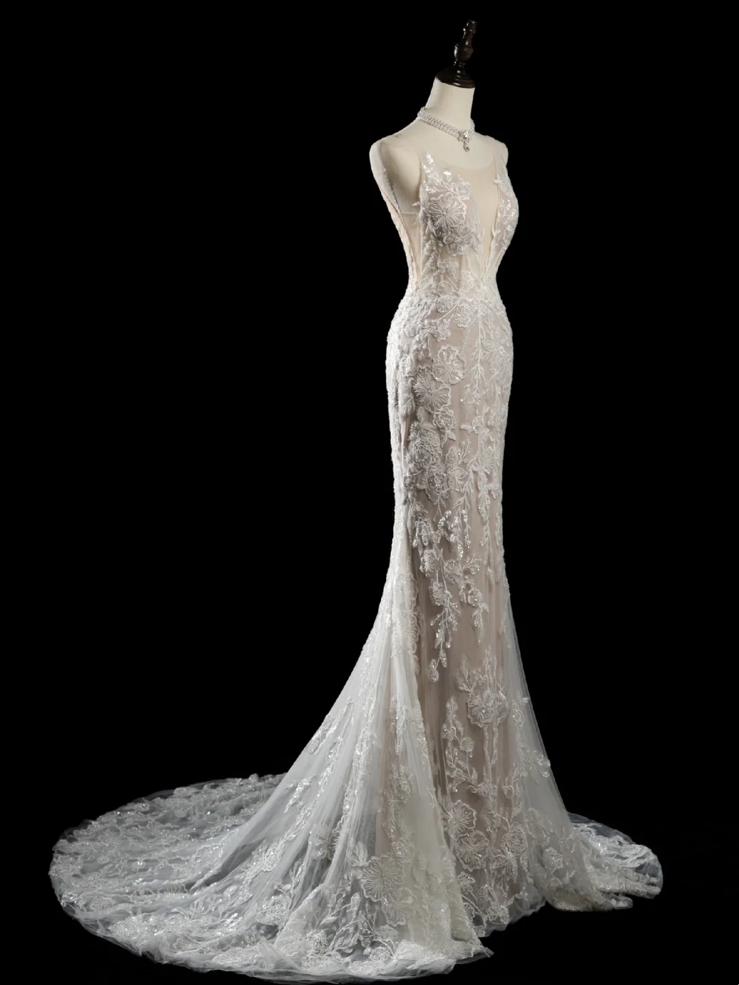 Vintage Mermaid Spaghetti Strap Sleeveless Sequin Lace Fitted Beaded Long Wedding Dress Bride Gown Wedding Dresses RB1879