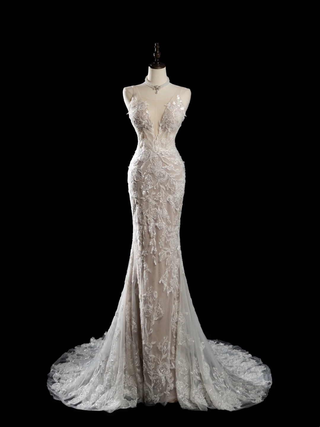 Vintage Mermaid Spaghetti Strap Sleeveless Sequin Lace Fitted Beaded Long Wedding Dress Bride Gown Wedding Dresses RB1879